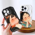 Hontinga for Realme C21Y C25Y Back Back Cover Cute Lovely Girl Cream Texture Wavy Edge Soft Phone Case.