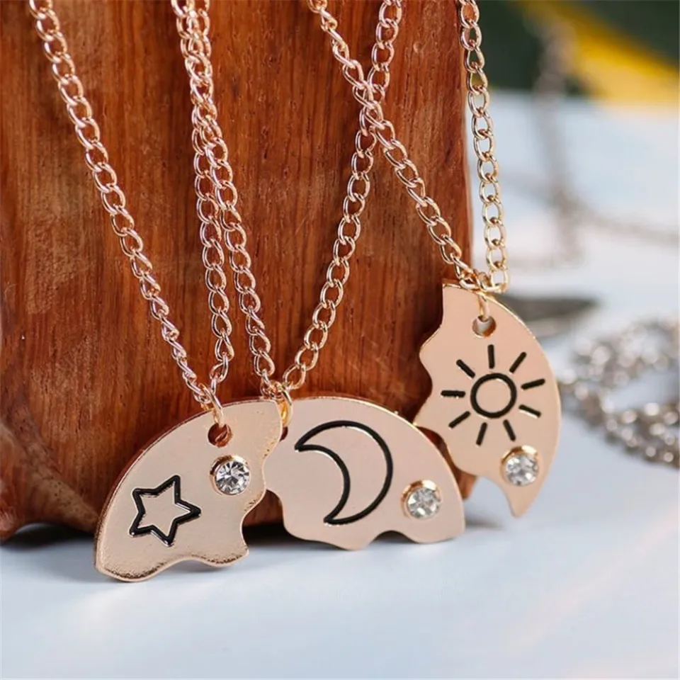 Sun Moon Bff Necklaces Piece Set Sun Moon Star Pendant