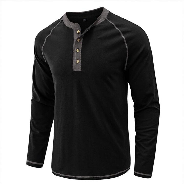 2023 New Long Sleeve Cotton T shirts Men Fashion Henry Collar Men's T-shirt Spring Summer Quality Brand Men Clothing