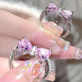 Crystal Bow Rings For Women Girls Romantic Zircon Bowknot Ring Opening Adjustable Finger Ring Fashion Jewelry Gifts Mzea. 