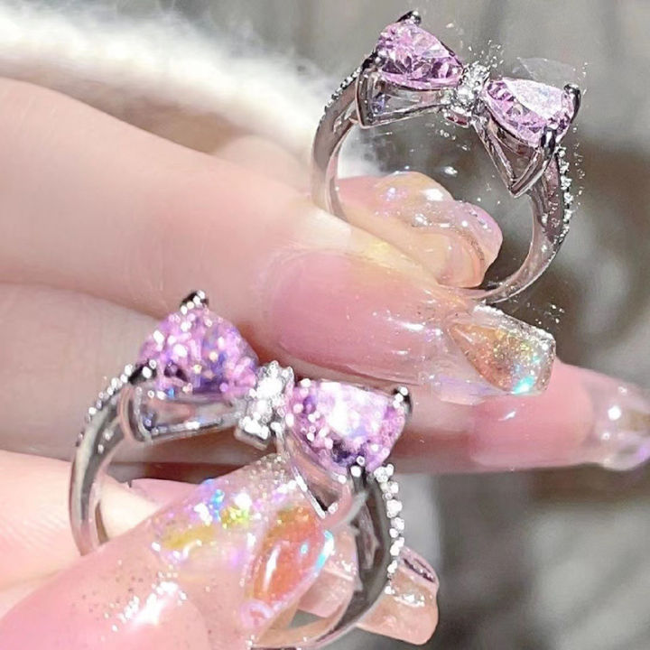 Crystal Bow Rings For Women Girls Romantic Zircon Bowknot Ring Opening Adjustable Finger Ring Fashion Jewelry Gifts Mzea