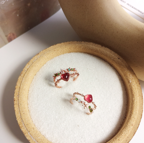 Rose gold heart shaped diamond fairy pink knuckle ring opening