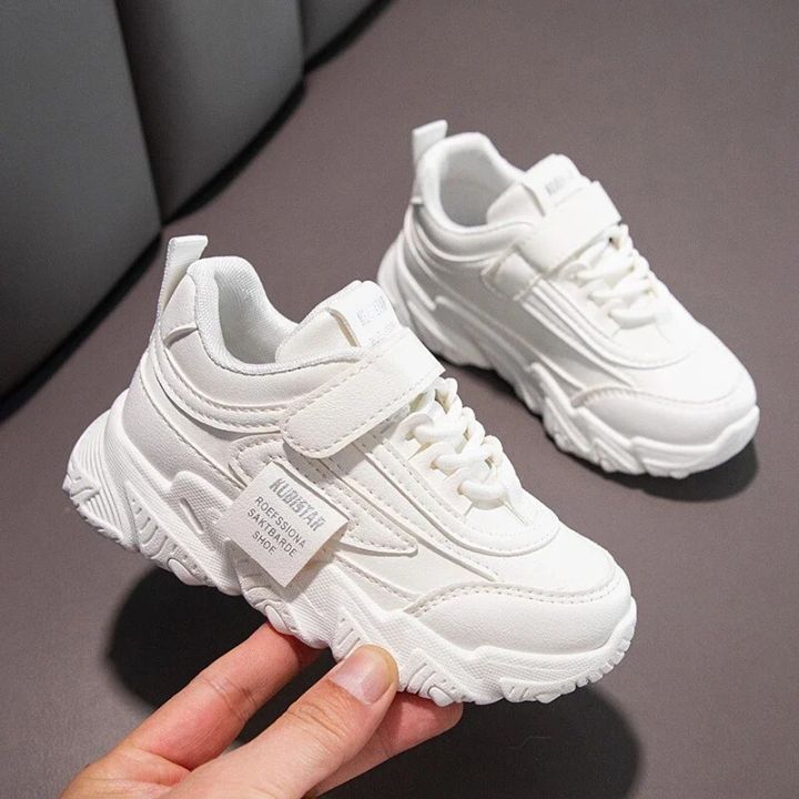2024 New Versatile Soft Breatheable Hook Loop White Boys and Girls Children Sneakers Cute Korean Style Uniform School Shoes