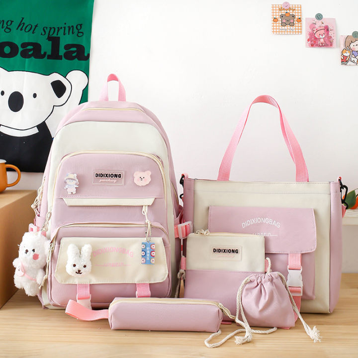 5Pcs school Backpack Cute Backpack Aesthetic Backpack Preppy Backpack SetKawaii School Supplies with Accessories