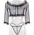 Women's Black Mini Nightgown, Free Size, Net Fabric, Above Knee, Comfortable Sleepwear for Nightwear and Lounge. 