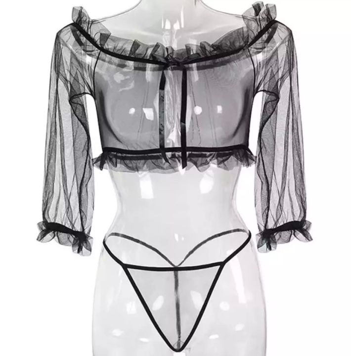 Women's Black Mini Nightgown, Free Size, Net Fabric, Above Knee, Comfortable Sleepwear for Nightwear and Lounge