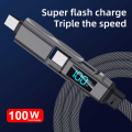 4 in 1 USB Fast Charging Type-C 100W (65W+27W) Charging Cable  with  Digital Display. 