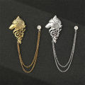 【Factory-direct】 Men's Chain Wolf Head Brooch Flower Tassel Jewelry Suit Crown Trend Pin Accessories.
