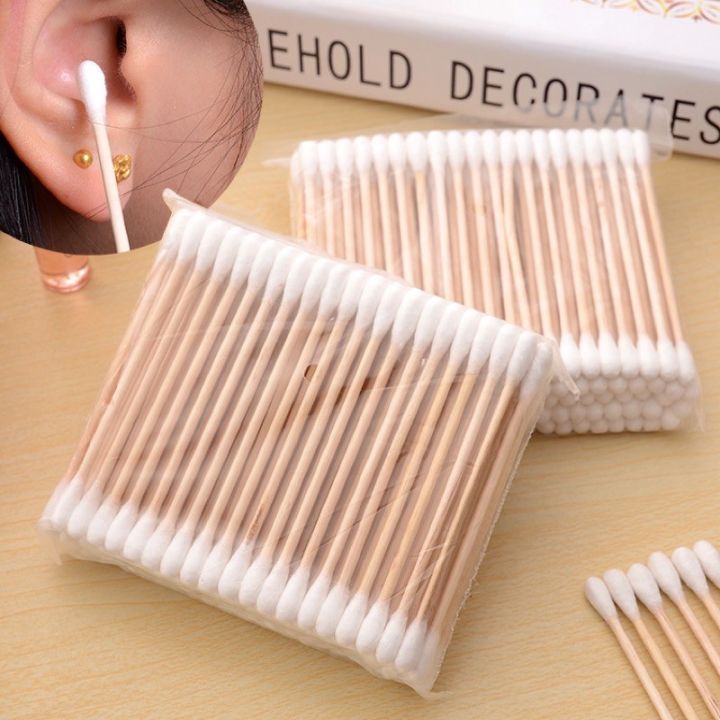 100Pcs Flexible Wood Cotton Buds