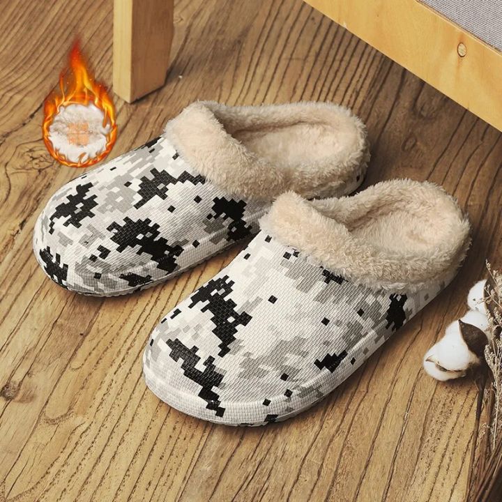 Man Slippers Winter Warm Furry Garden Shoes Waterproof Indoor