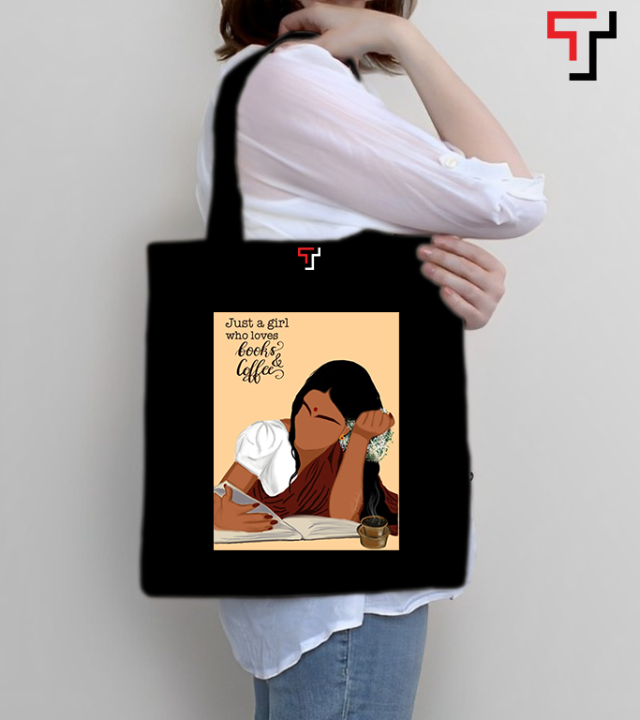 Customizely Illustrated bengali girl with saree Printed Black and White Canvas Tote Bag with Zipper for Girls
