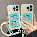 Olige  Case  For iPhone 11 12 13 14 15 Pro Max Anime cartoon small animals and cute Giekawa creative insertable Kaka bag with wrist strap phone case back cover. 