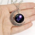 12 Constellation Scorpio Sagittarius Capricorn Aquarius Pendant Silver Color Crescent Moon Necklace Jewelry Birthday Gift. 