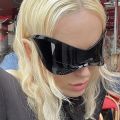 Oversized Futuristic Shield Sunglasses for Women Men Fashion Silver Mask Visor Sun Glasses Female Punk Y2K Eyeglasses. 