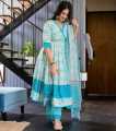 Linen Fashionable Stitched Gown Designed Long Salwar Kamez For Stylish Women / Girls ( Three Pcs ) - Dress For Girls - 3 Pice Dress. 