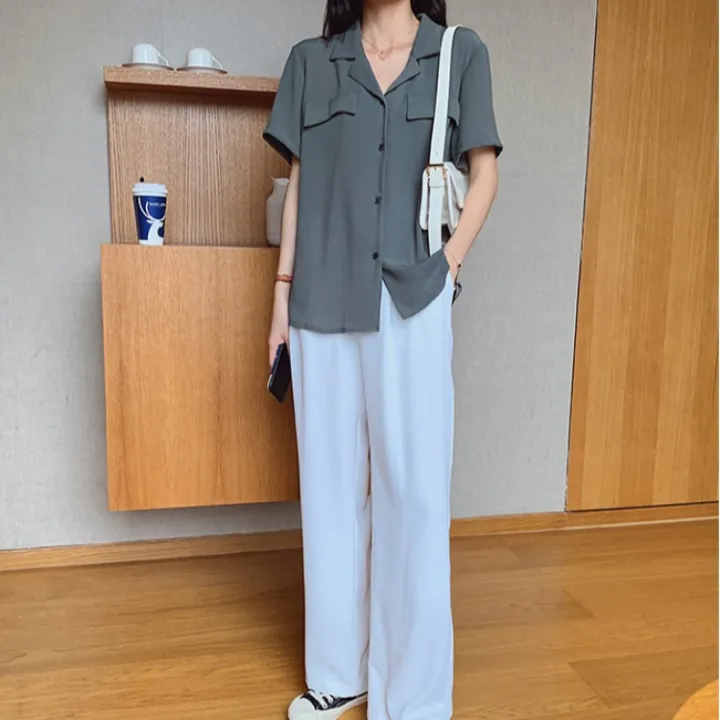British%20Style%20Graceful%20and%20Fashionable%20Short-Sleeved%20Shirt%20Women's%20Summer%20New%20Design%20Sense%20Loose%20Suit%20Collar%20Korean%20Style%20Shirt%20Women's%20Clothing%20-%20Image%204