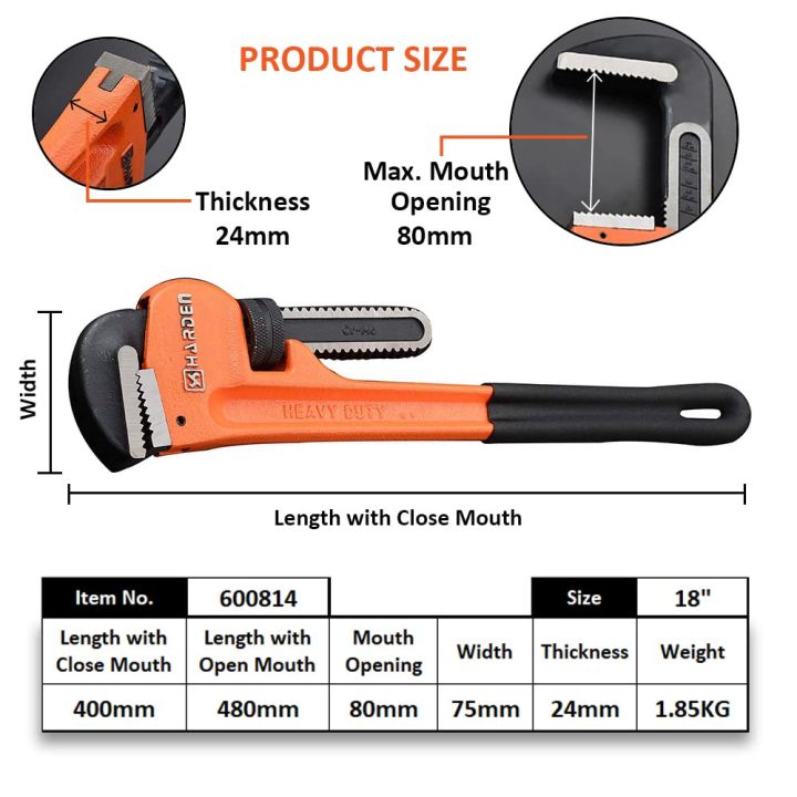 Harden%2018"%20Pipe%20Wrench%20Professional%20Heavy%20Duty%20Chrome%20Vanadium%20-%20Large%20Torque,%20Easy%20to%20Adjust,%20Strong%20Clamping,%20Thick%20Body%20600814%20-%20Image%203