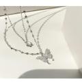 Silver Butterfly double layer necklace female simple design fashion temperament net red ins cold wind collarbone chain. 