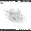 3mm White LED Light Clear Transparent (Bright) 100 Pcs Pack. Indicator LED, Lighting or General Purpose LED.. 