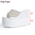 white platform slippers chunky heels sandals women beaded beach slippers women for summer slides women designer wedges shoes.