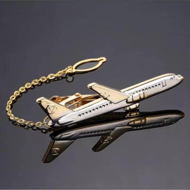 Golden Airplane Chain Tie Clip For Men