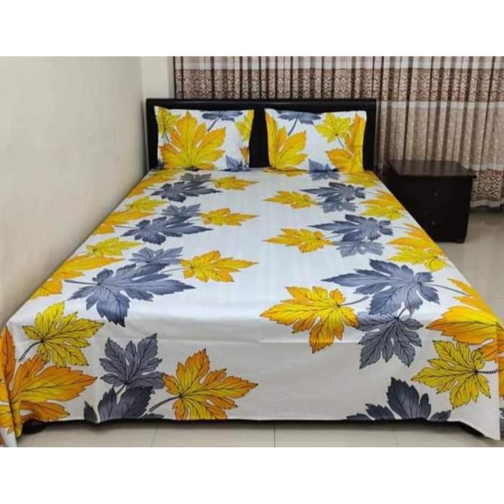 Cotton Print 7.5/8.5 Feet Double King Size Bad sheet Set With Two ...