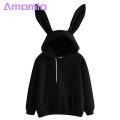 Women Solid Color Hoodie Cozy Bunny Ear Hoodie for Women Soft Warm Fall Winter Hooded Top Women Hoodie.