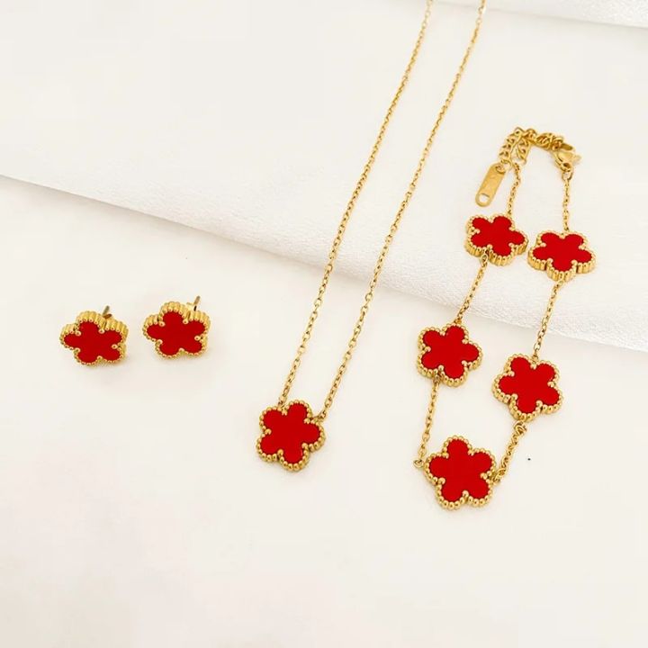 3Pcs%20Luxury%20Five%20Leaf%20Flower%20Pendant%20Necklace%20Earrings%20Bracelet%20for%20Women%20Gift%20Trendy%20Stainless%20Steel%20Jewelry%20Sets%202023%20New%20-%20Image%204