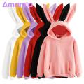 Women Solid Color Hoodie Cozy Bunny Ear Hoodie for Women Soft Warm Fall Winter Hooded Top Women Hoodie.