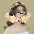 Boho Flower Crown Floral Garland Headband Flower Headpiece with Ribbon Champagne. 