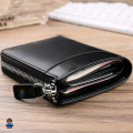 Avro Premium Half Zipper And Card Pocket Black Wallet For Men Genuine Buffalo Leather Money Bag For Men. 