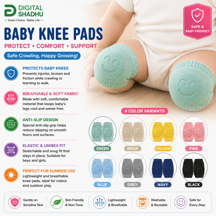 1 Pair Baby Knee Pads – Breathable Anti-Slip Crawling Knee Protector | Elastic Baby Knee Guard Socks for Toddler Crawling & Walking Support
