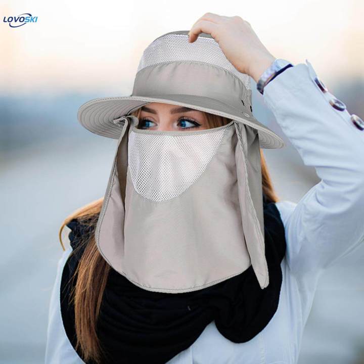 Fishing Hat Sun Hat Camping Removable Neck Flap Cover Summer Gray