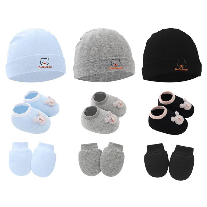 3pcs Cotton Baby Beanie for Newborn Baby Bonnet Gloves Socks Set Baby Hat  for Girl Boy New Born Gift Cartoon Cap