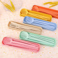 【Top-rated】 3 In1 Wheat Straw Dinnerware Set Fork Spoon Set Travel Picnic Camping With Case Portable Tableware Cutlery 1Set.