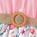 【Happy childhood memories】(New) frock dress kids summer baby girl 4-7years fluttering sleeve linen belt multi color selection floral print soft breathable infant baby clothing dresses.
