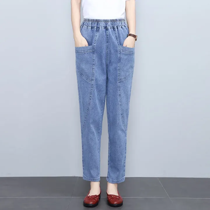 Fashionable%20mom%20jeans%20women's%20spring%20and%20summer%20harem%20radish%20pants%20high-waisted%20slim%20middle-aged%20casual%20women's%20cropped%20pants%20-%20Image%203