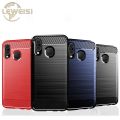 Leweisi carbon fiber bumper phone case for Samsung Galaxy A40 back cover shockproof protective cover.