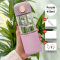 High Borosilicate Glass Water Bottle with Straw Pop-up Cover Portable Water Bottles Leak-proof Insulated Water Cup Drinkware. 