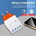 QC 3.0 Quick Charger 5V 3A USB Charger Fast Charging Charge 4 Ports LED Light Phone Charge Adapter EU Plug Charger Accessories. 
