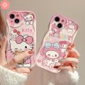 Cute Pink Hello Kitty Cartoon Melody Phone Case Compatible for IPhone 7 6 6S 8 Plus XR XS X MAX 11 15 14 12 13 Pro Max SE 2020 Creative Ice Cream 3D Wavy Curved Edge Cover. 
