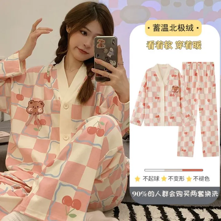 Strawberry%20Bear%20Pajamas%20Women's%20Spring%20and%20Autumn%20Sweet%20Cute%20Trousers%20Suit%20Student%20plus%20Size%20Nightdress%20Can%20Be%20Outerwear%20Homewear%20-%20Image%208