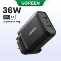 UGREEN Dual USB Charger Quick Charge 3.0 36W Fast Charger Adapter 2 Ports QC3.0 Mobile Phone Chargers for iPhone Samsung Xiaomi Redmi Huawei Charger. 
