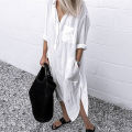 Versatile Womens Dress Elegant Lightweight Loose-Fitting Cotton Linen Dress Comfortable Breathable Maxi Shirt Dress for Beach Vacation Weekend Outing Daily Wear Maternity Dress Outdoor Activities.