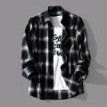 Black White Plaid Men Shirt Spring Autumn Casual Shirt Long Sleeve Turn-down Collar Single-breasted Men Jacket camisa masculina.