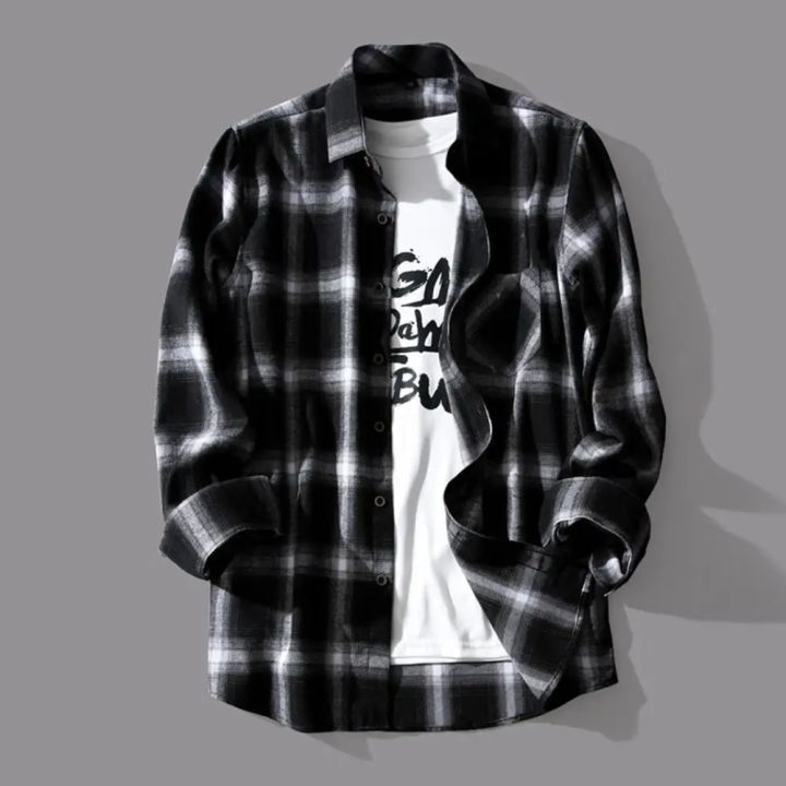 Black%20White%20Plaid%20Men%20Shirt%20Spring%20Autumn%20Casual%20Shirt%20Long%20Sleeve%20Turn-down%20Collar%20Single-breasted%20Men%20Jacket%20camisa%20masculina%20-%20Image%202