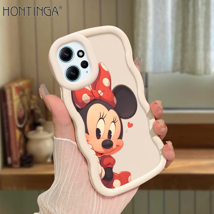 Hontinga for Redmi Note 12 4G Back Cover Cartoon Mickey Pattern Luxury Phone Cover Soft Silicone Macaron Wave Mobile Case
