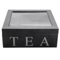 Wooden 9 Grids Tea Box Tea Bags Container Storage Box Square Gift Box Case Transparent Top Lid Jewelry Storage Box. 