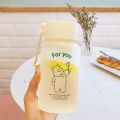 500ml Small Transparent Plastic Water Bottles for Girls Creative Frosted Drink Kawaii Water Bottle with Portable Travel Tea Cup.