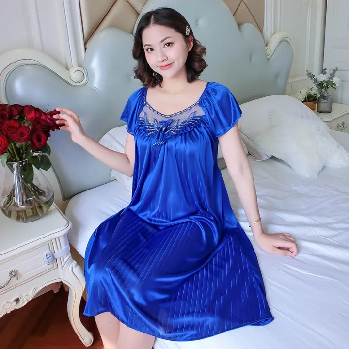Oversize%20Female%20Satin%20Nightgown%20Ladies%20Nightdress%20Short%20Sleeve%20Night%20Dress%20Women%20Nighties%20Sleepwear%20Nightwear%20Loungewear%20Pajama%20-%20Image%203